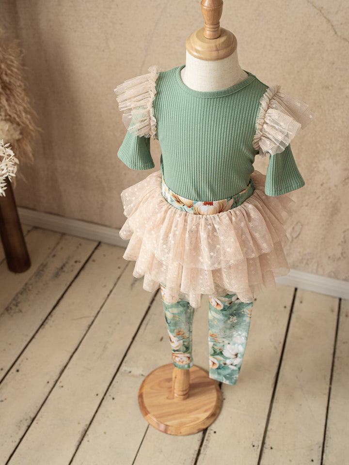 Flower Story Tutu Skirt Leggings - Sage