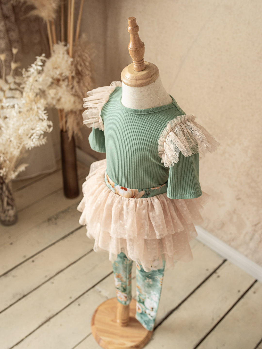 Flower Story Tutu Skirt Leggings - Sage