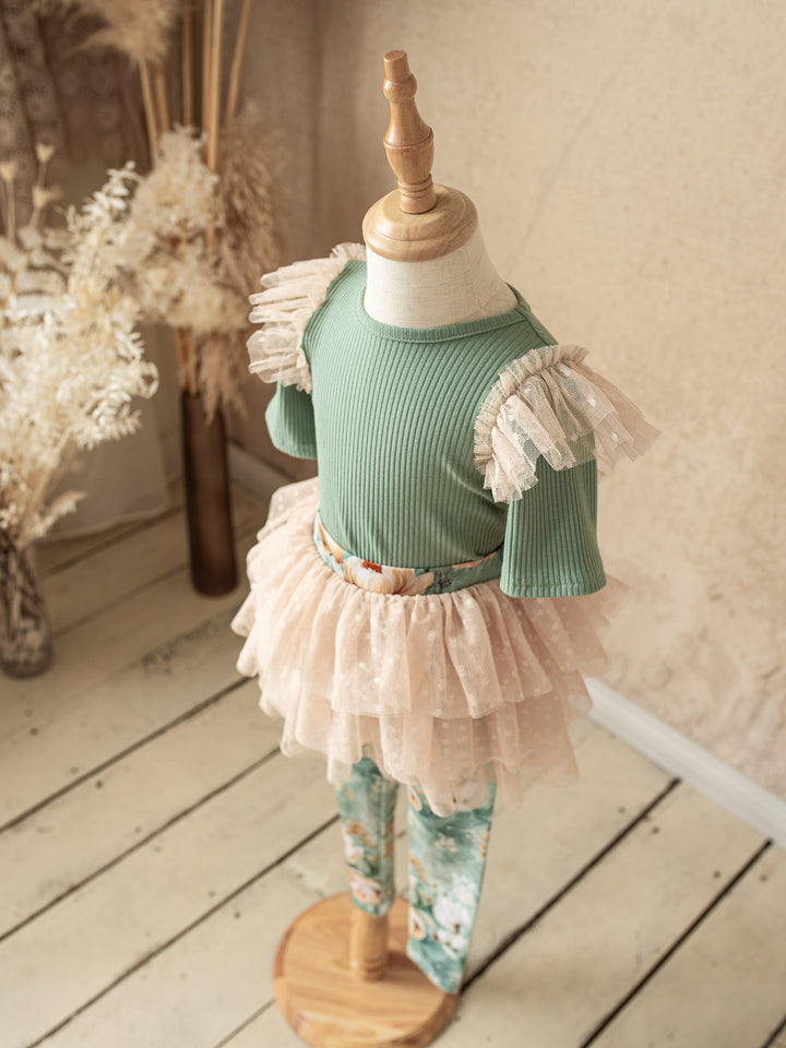Flower Story Tutu Skirt Leggings - Sage