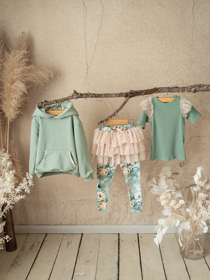 Flower Story Hoodie For Girls - Sage
