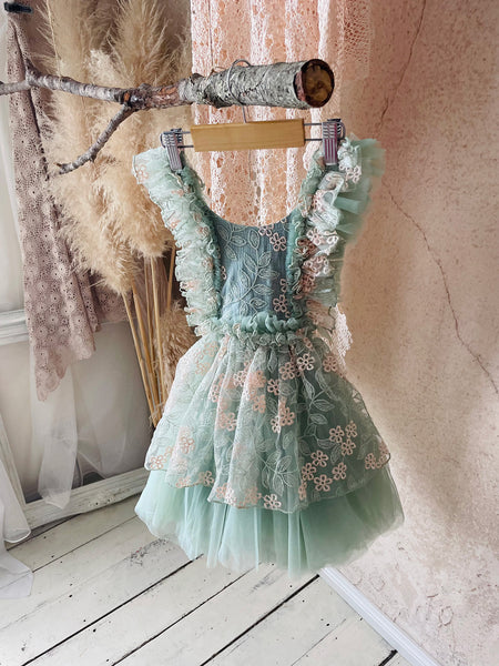 sage summer dress Tea 1 Happy Girl Ruffle in skirt Sage Dress S