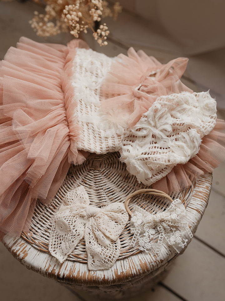 Off white lace Adella hair clip and headband set, vintage inspired, for baby girls