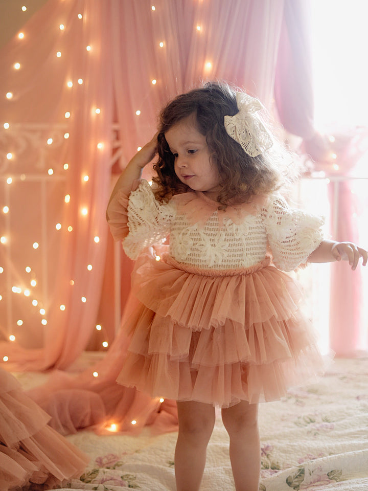 Off white lace Adella hair clip and headband set, vintage inspired, for baby girls