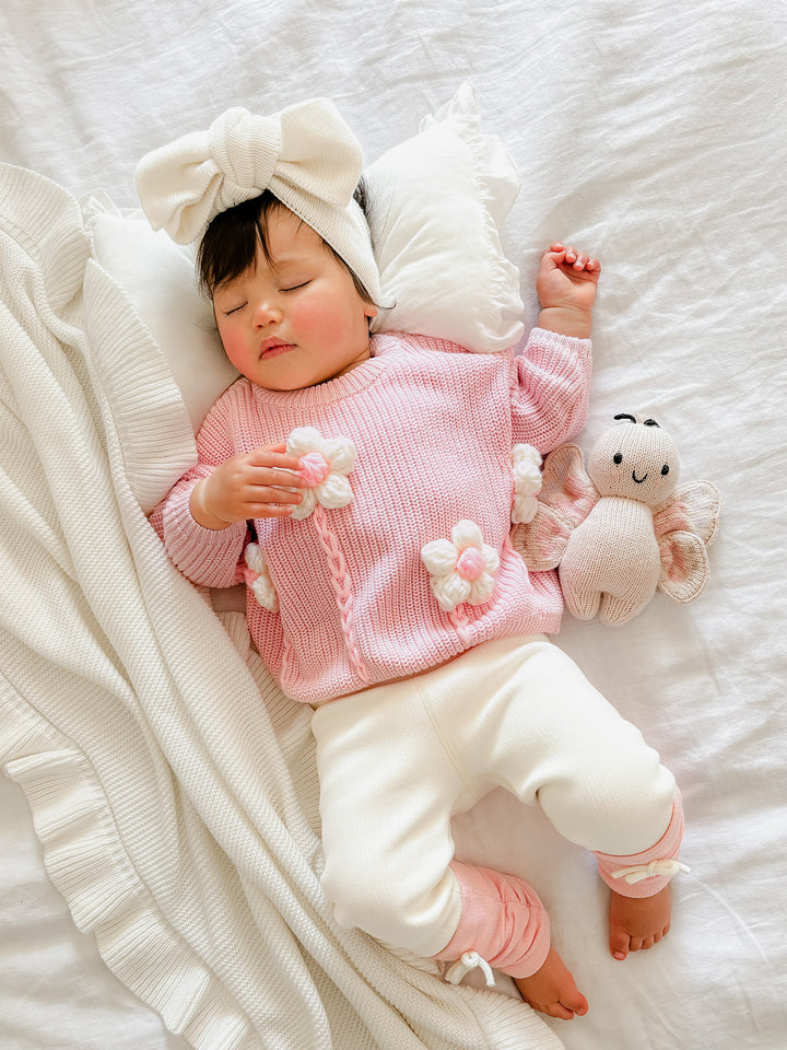Buttercup Sweater - Baby Pink with White Flowers