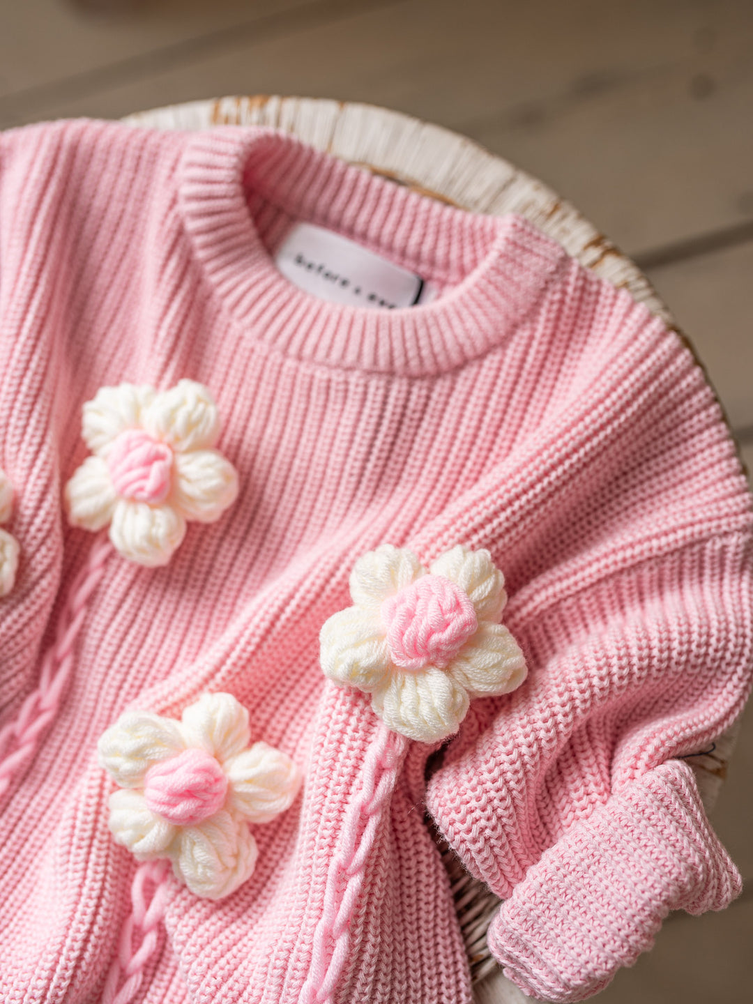 Buttercup Sweater - Baby Pink with White Flowers
