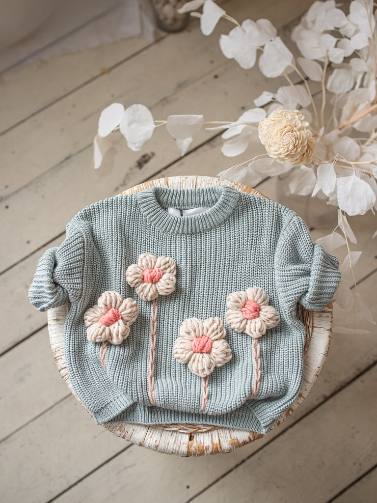アトリエgg ateliergg ミス サマー(ノースリーヴタートル） baby Handmade-blue-baby-sweater-