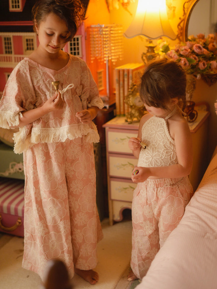 Lace Story Fringe Top - Blush