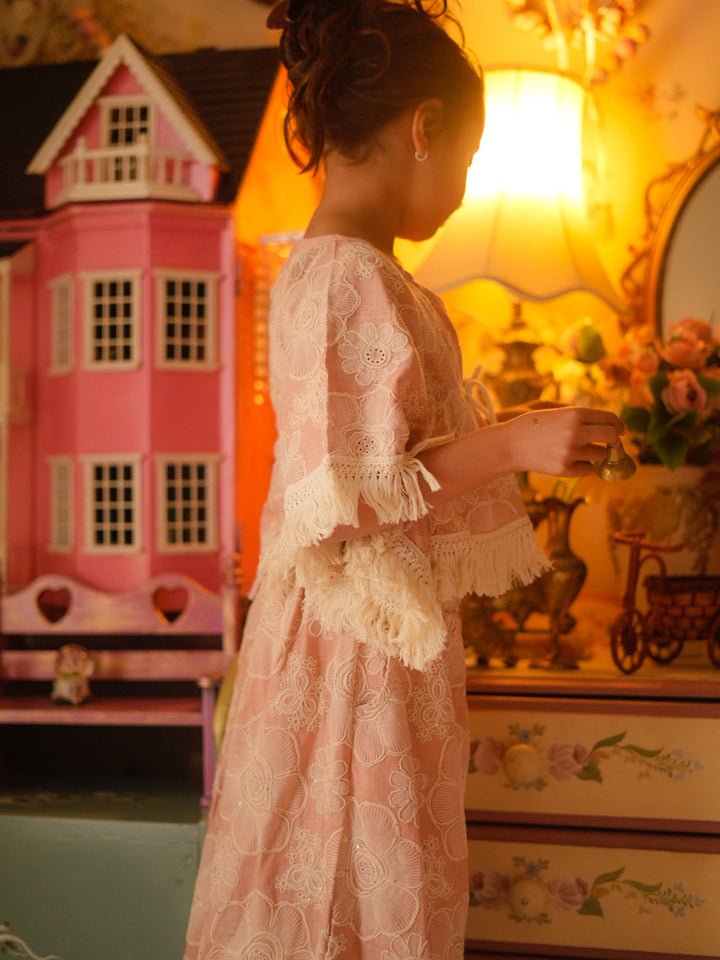 Lace Story Fringe Top - Blush