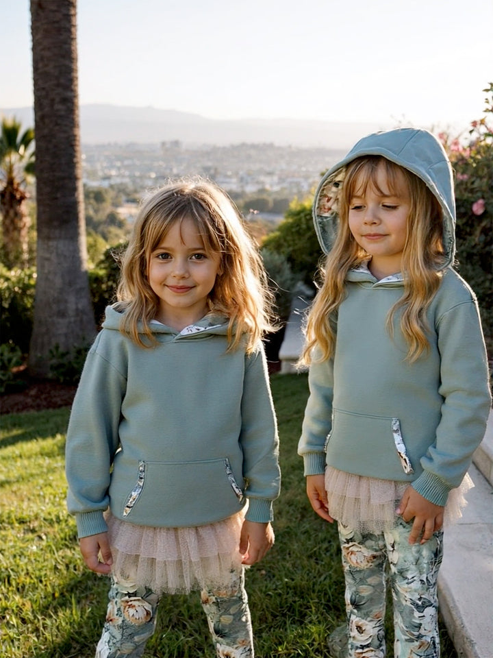 Flower Story Hoodie For Girls - Sage