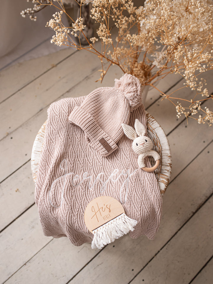 Snuggle Me - Personalised Knitted Baby Blanket - Beige
