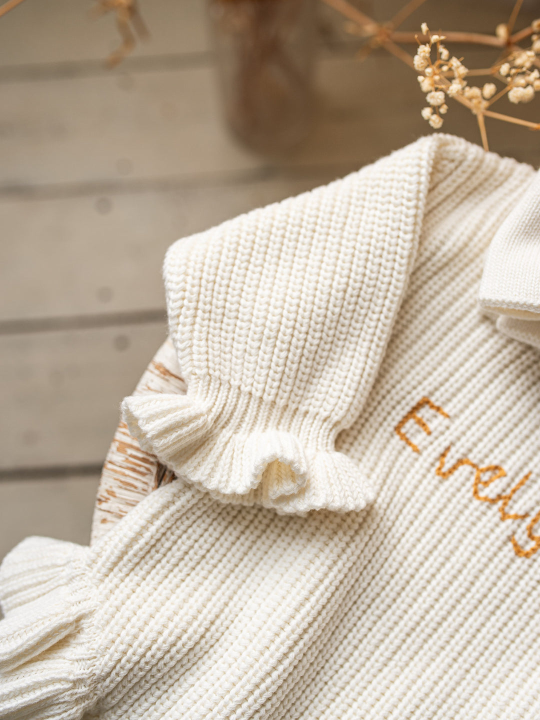 Written in Thread Long Sleeve Frill Romper - Milk