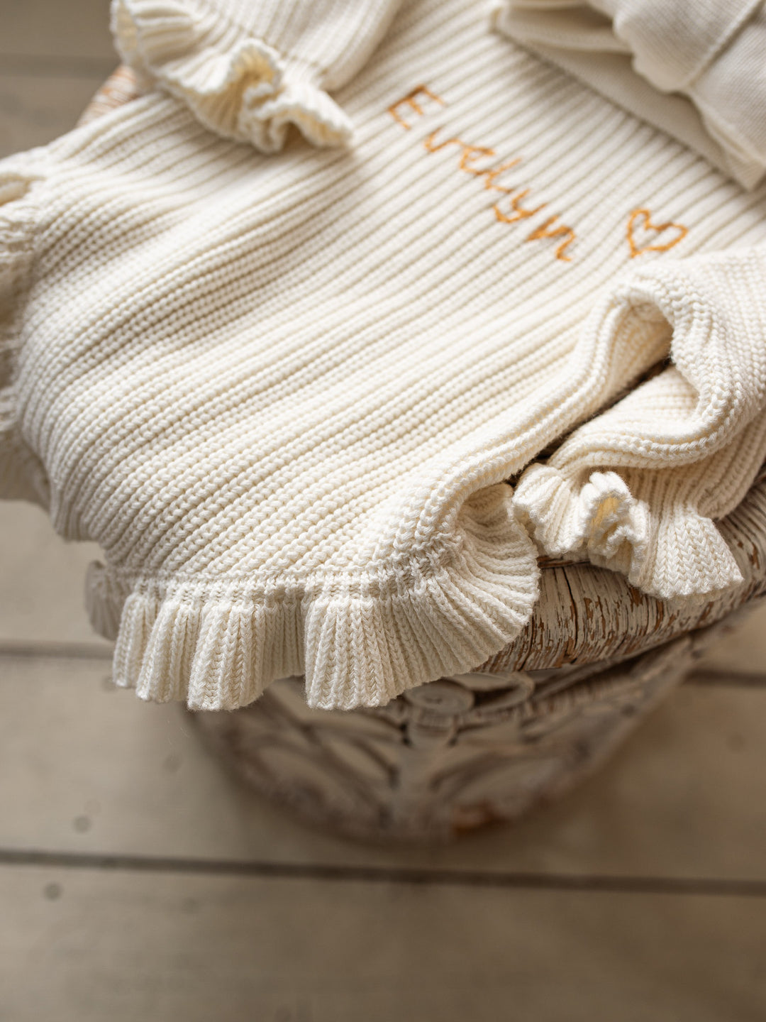 Written in Thread Long Sleeve Frill Romper - Milk