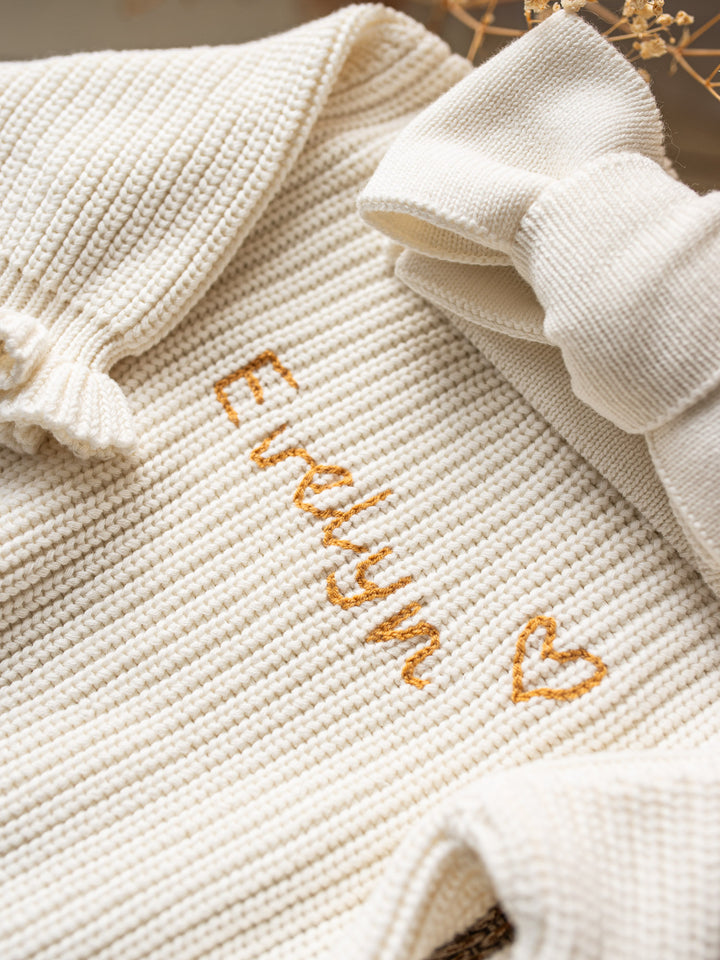 Written in Thread Long Sleeve Frill Romper - Milk