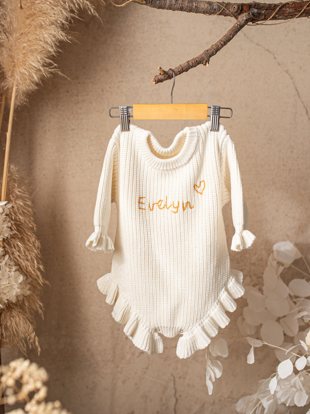 Written in Thread Long Sleeve Frill Romper - Milk