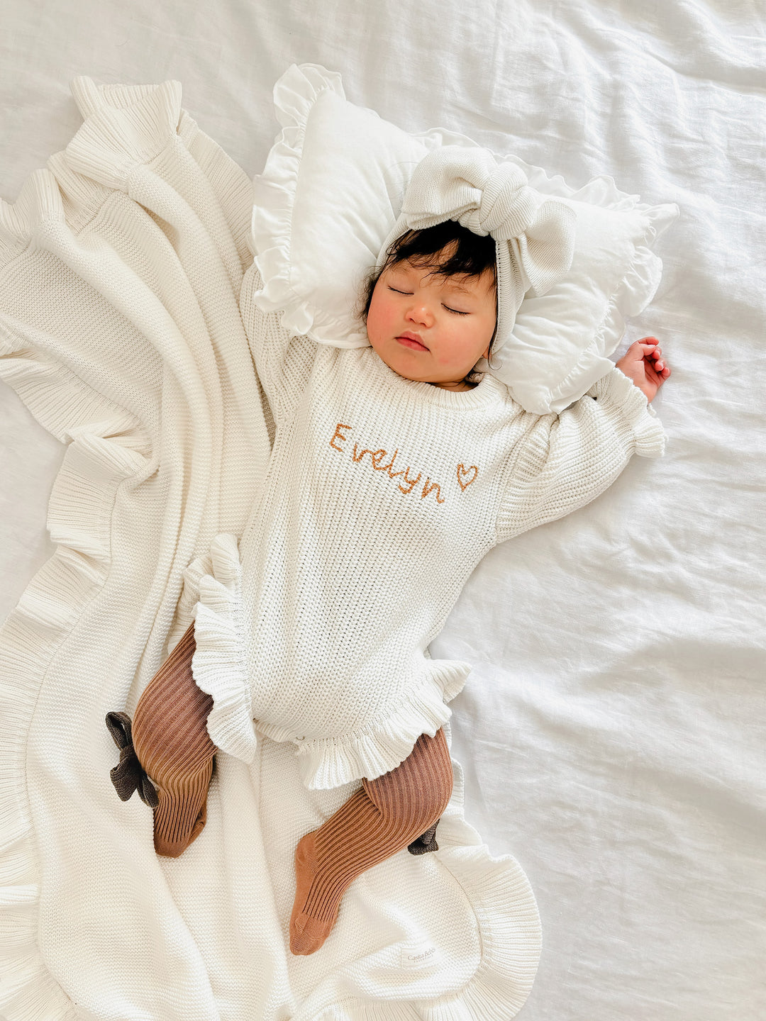 Written in Thread Long Sleeve Frill Romper - Milk