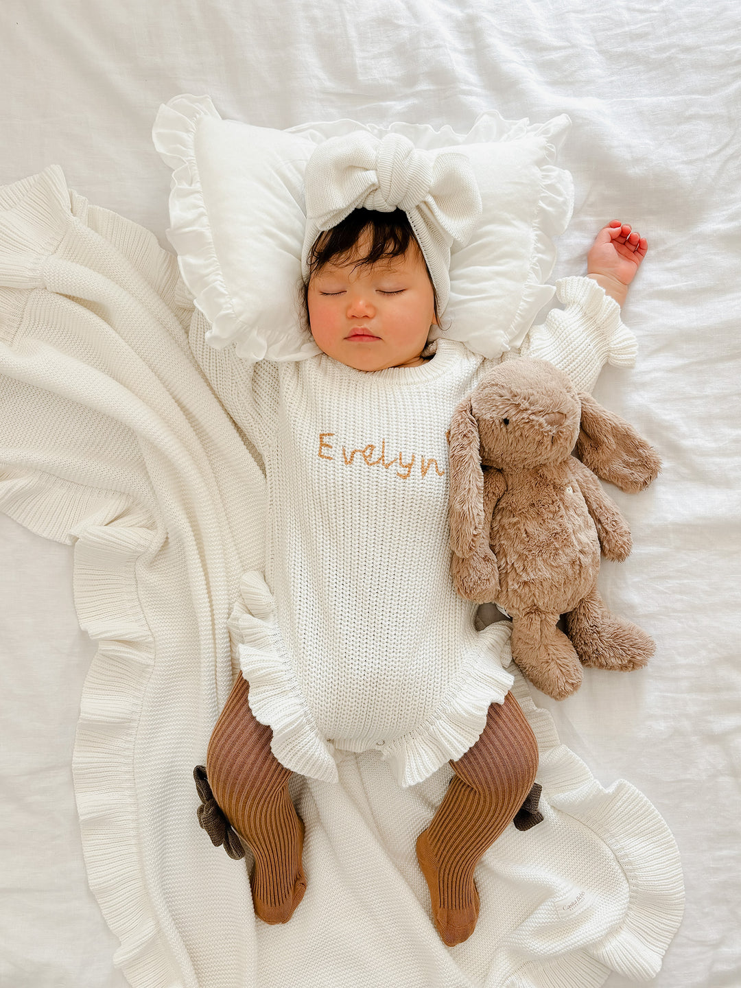 Written in Thread Long Sleeve Frill Romper - Milk