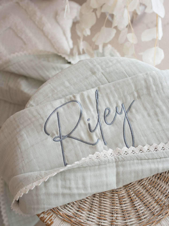 Lullaby Lace - Personalised Muslin Gauze Blanket - Seaform