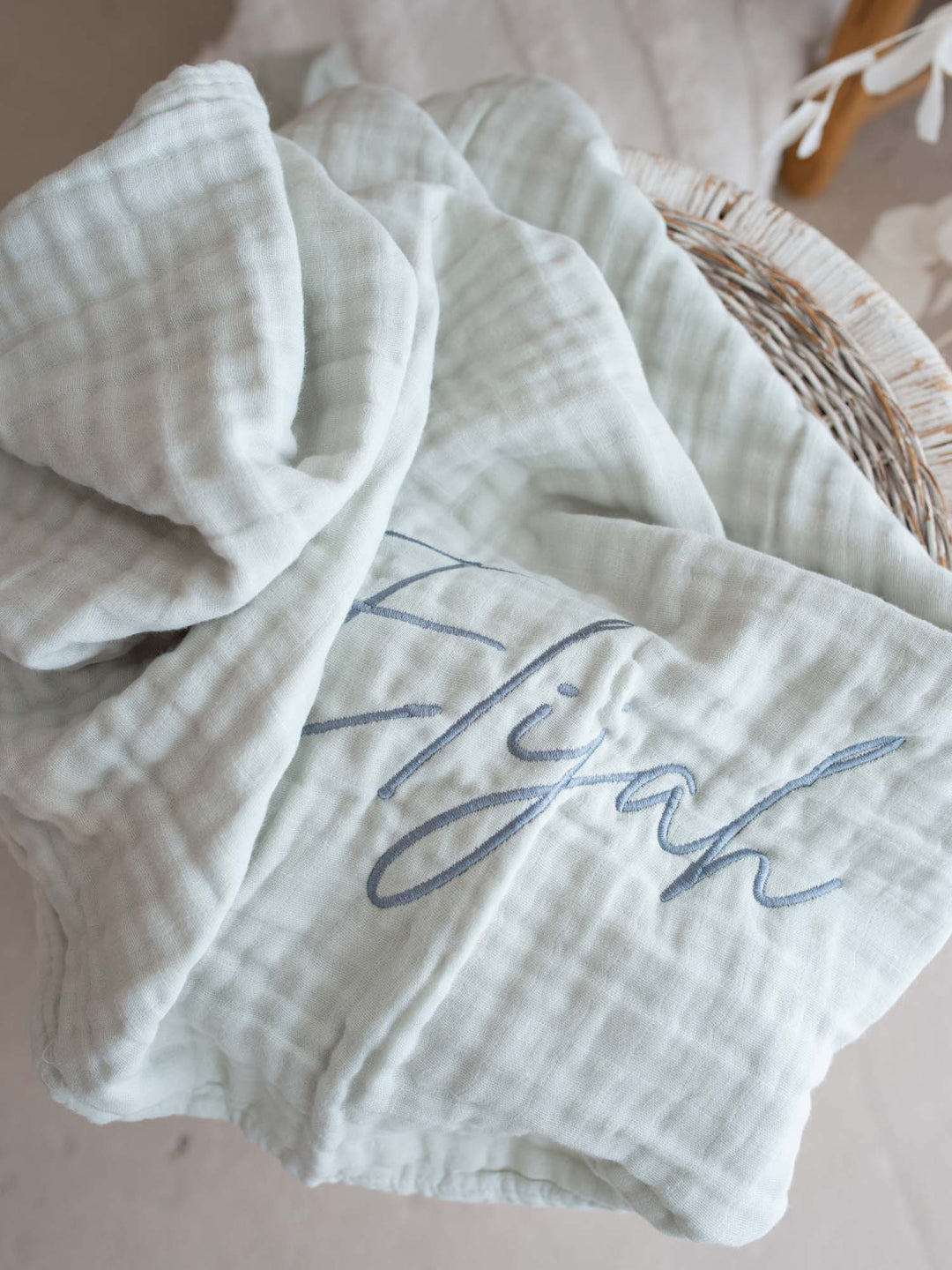 Lullaby - Personalised Muslin Gauze Blanket - Seafoam