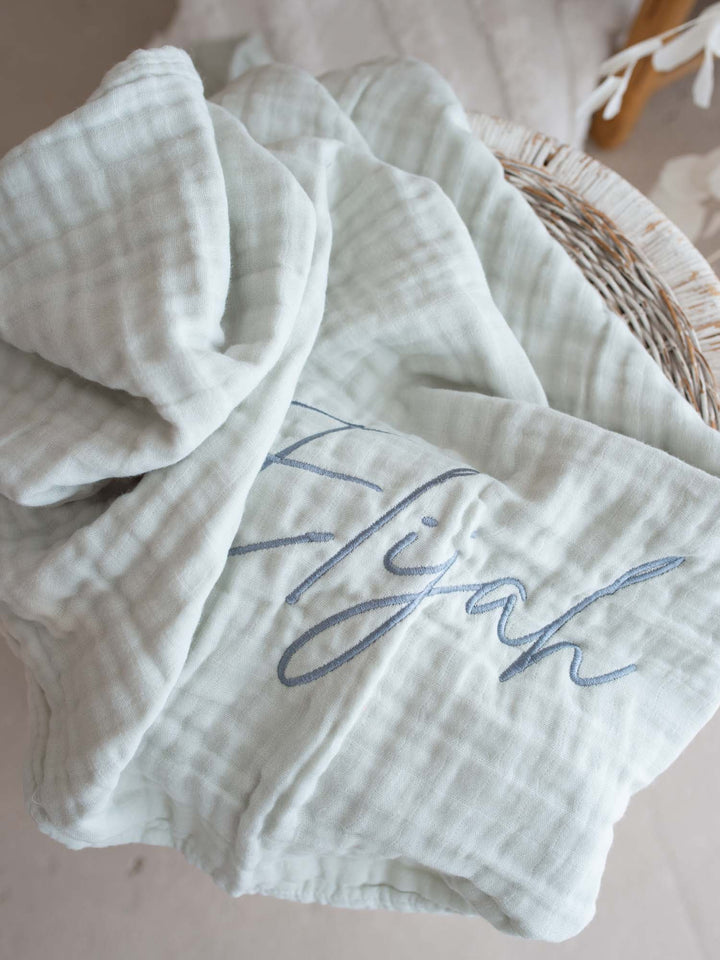 Lullaby - Personalised Muslin Gauze Blanket - Seafoam
