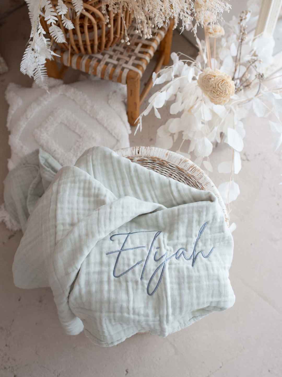 Lullaby - Personalised Muslin Gauze Blanket - Seafoam