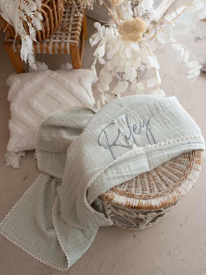 Lullaby Lace - Personalised Muslin Gauze Blanket - Seaform