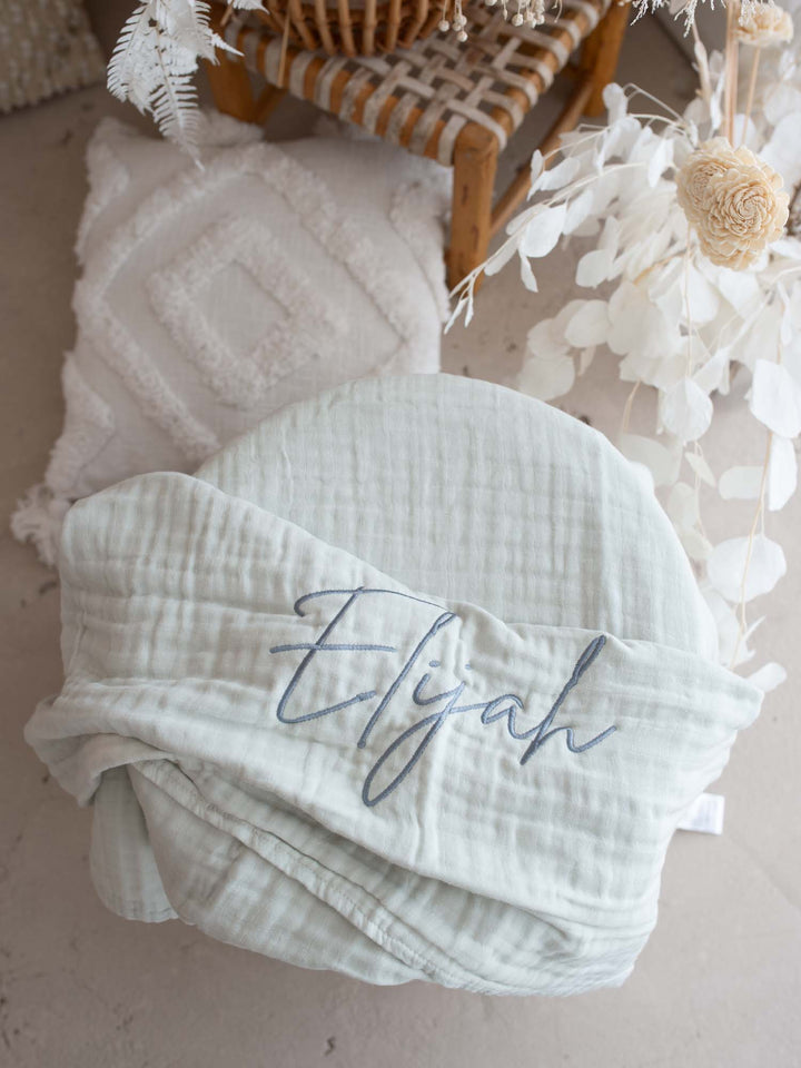 Lullaby - Personalised Muslin Gauze Blanket - Seafoam