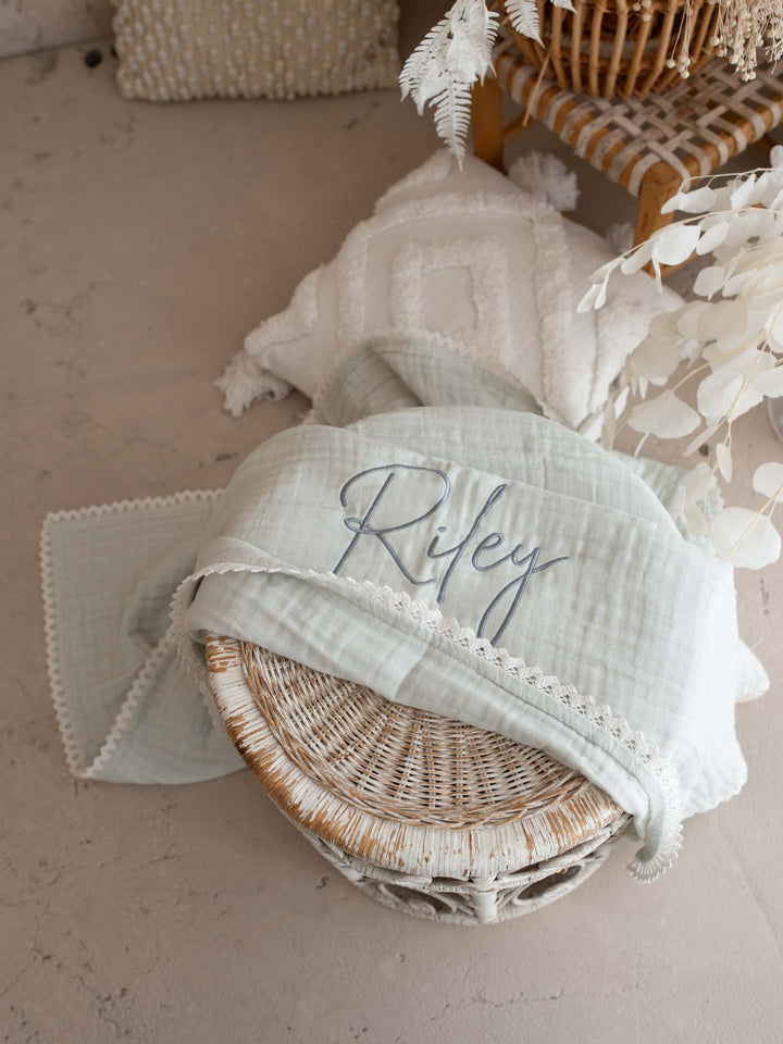Lullaby Lace - Personalised Muslin Gauze Blanket - Seaform