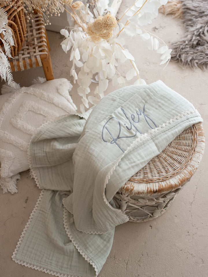 Lullaby Lace - Personalised Muslin Gauze Blanket - Seaform