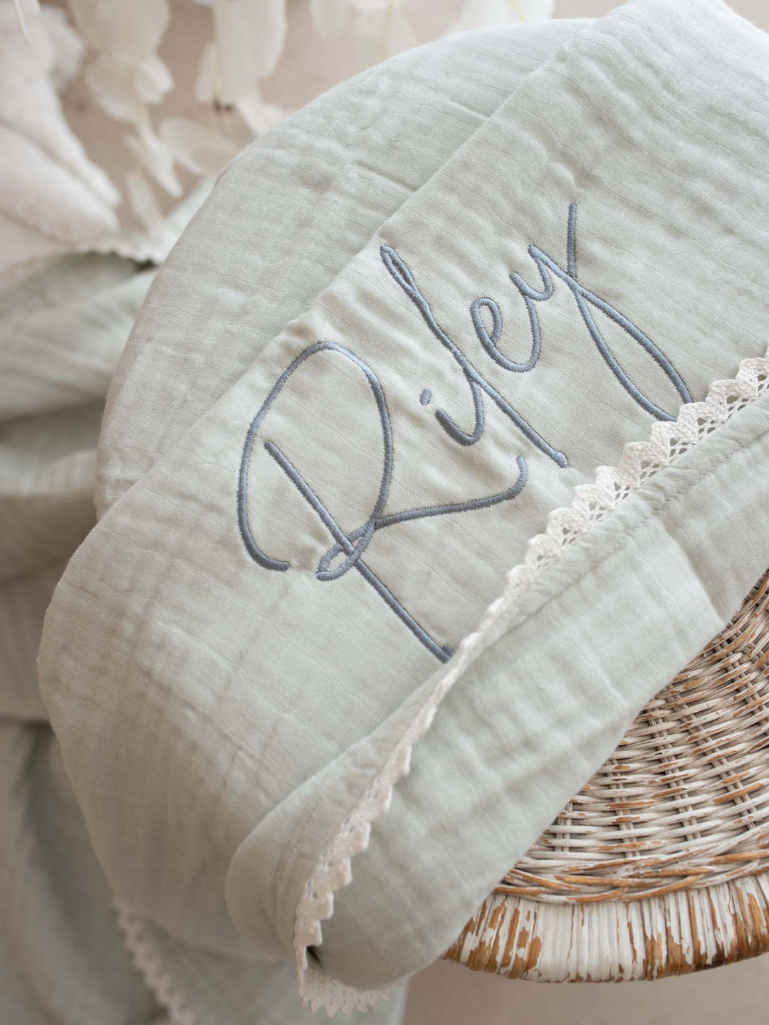 Lullaby Lace - Personalised Muslin Gauze Blanket - Seaform