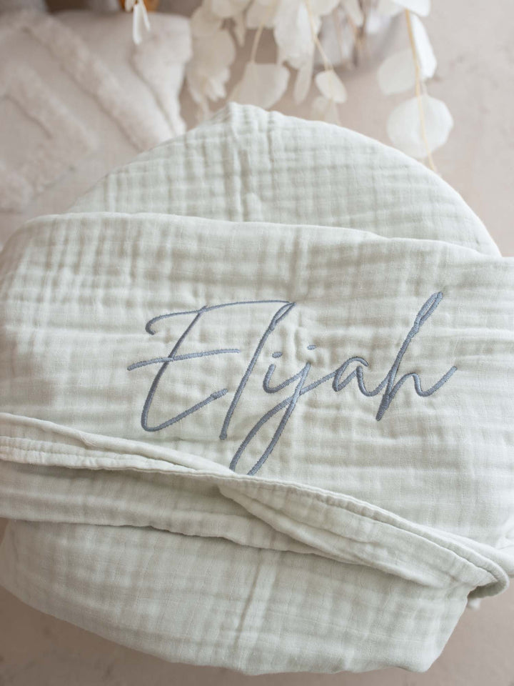 Lullaby - Personalised Muslin Gauze Blanket - Seafoam