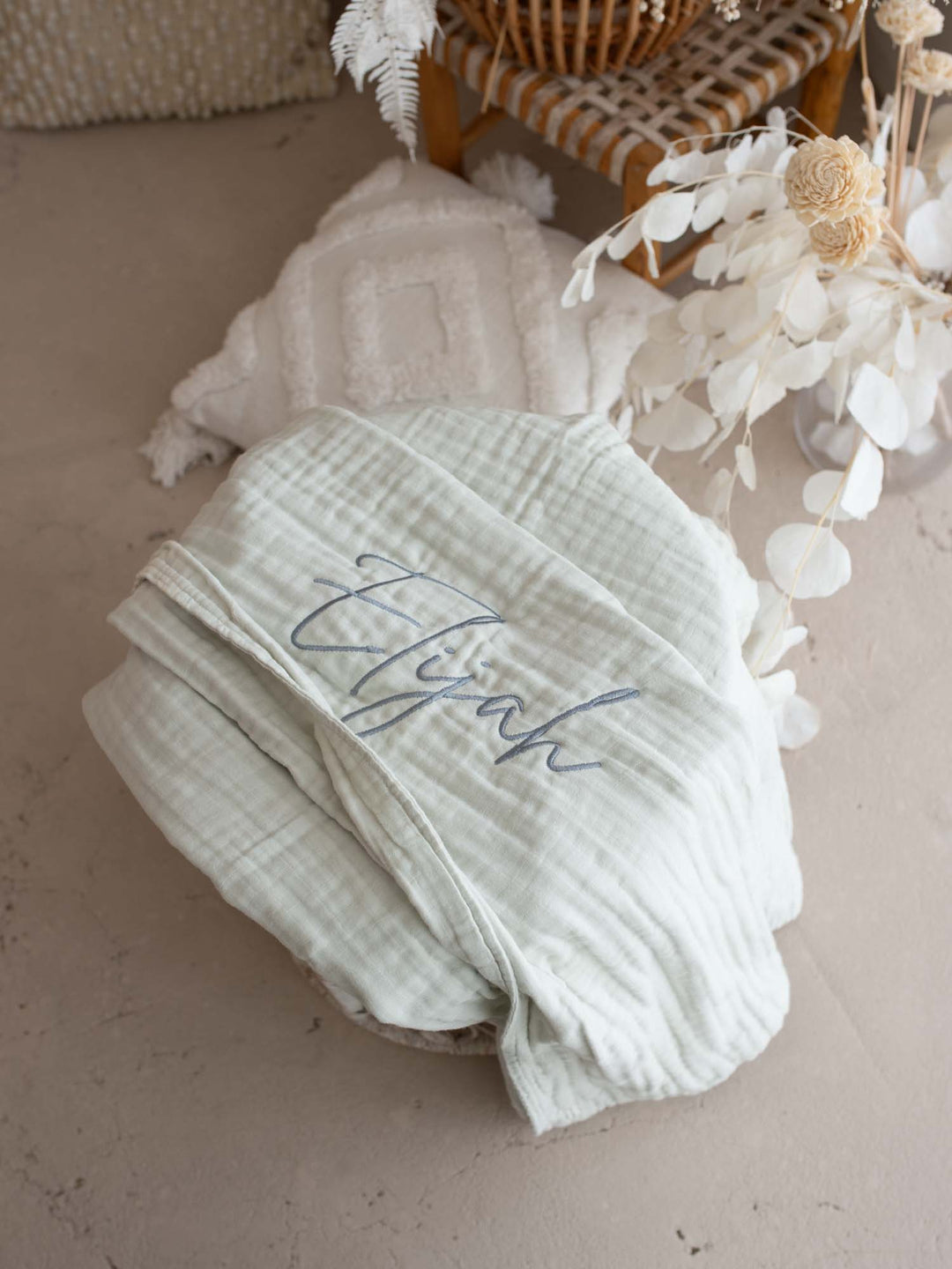 Lullaby - Personalised Muslin Gauze Blanket - Seafoam
