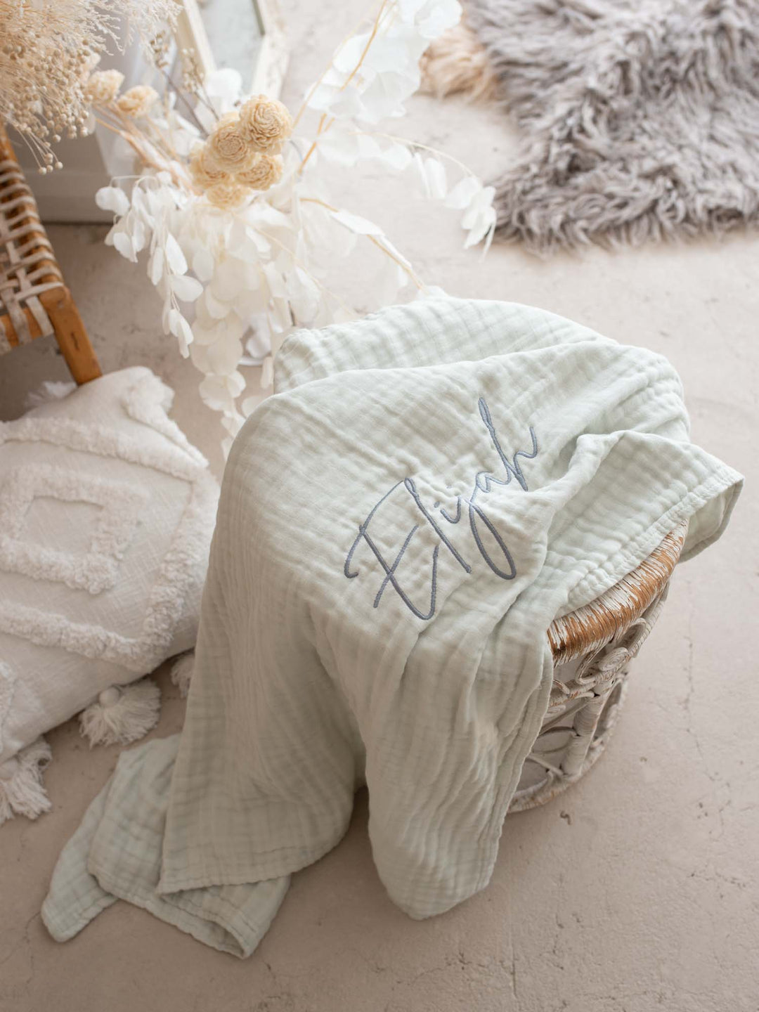 Lullaby - Personalised Muslin Gauze Blanket - Seafoam