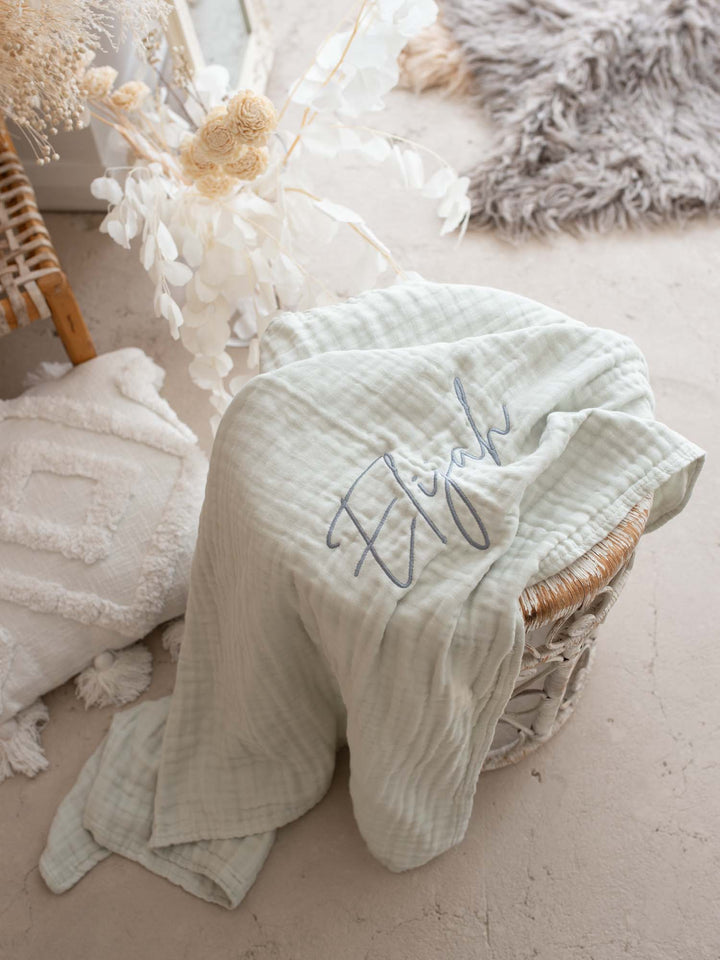 Lullaby - Personalised Muslin Gauze Blanket - Seafoam