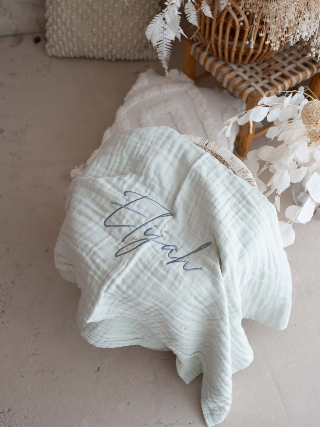 Lullaby - Personalised Muslin Gauze Blanket - Seafoam
