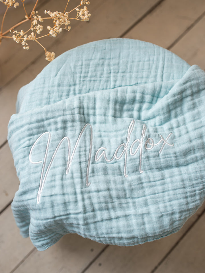 Lullaby - Personalised Muslin Gauze Blanket - Sky Blue