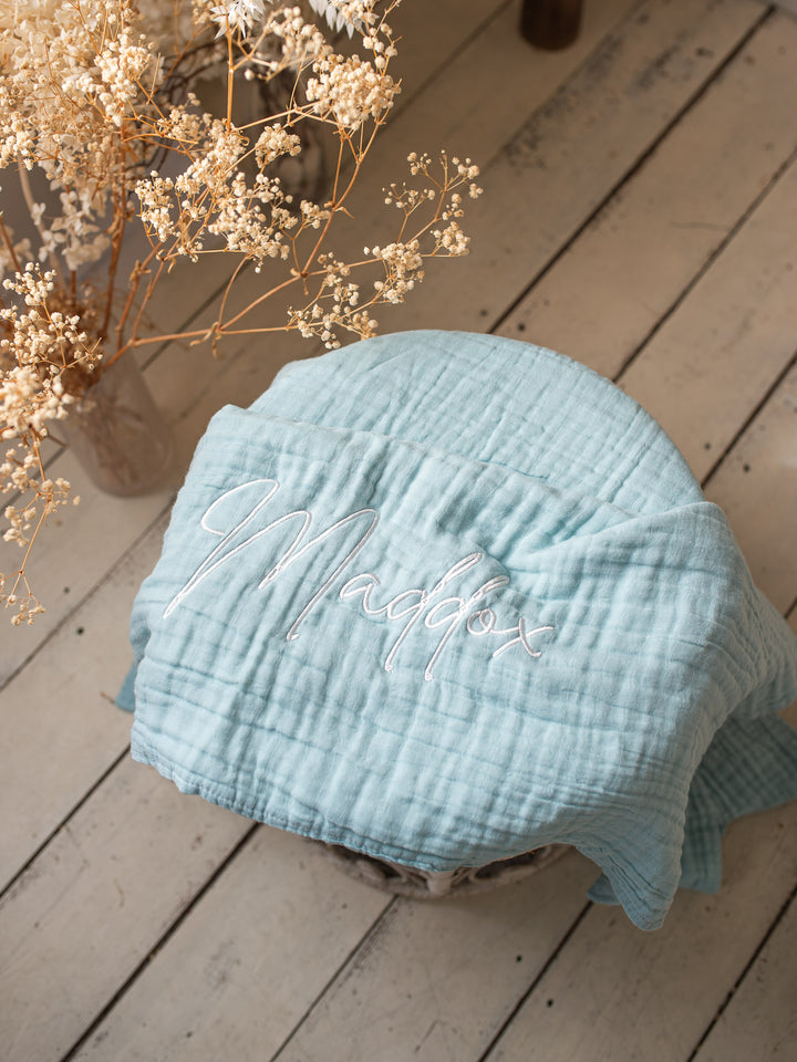 Lullaby - Personalised Muslin Gauze Blanket - Sky Blue
