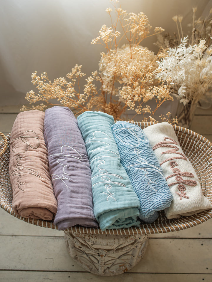 Lullaby - Personalised Muslin Gauze Blanket - Sky Blue
