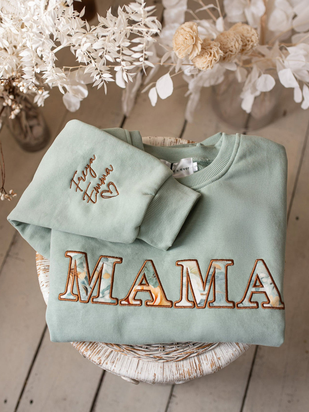 Flower Story - Personalised Sweatshirt For Mamas - Sage