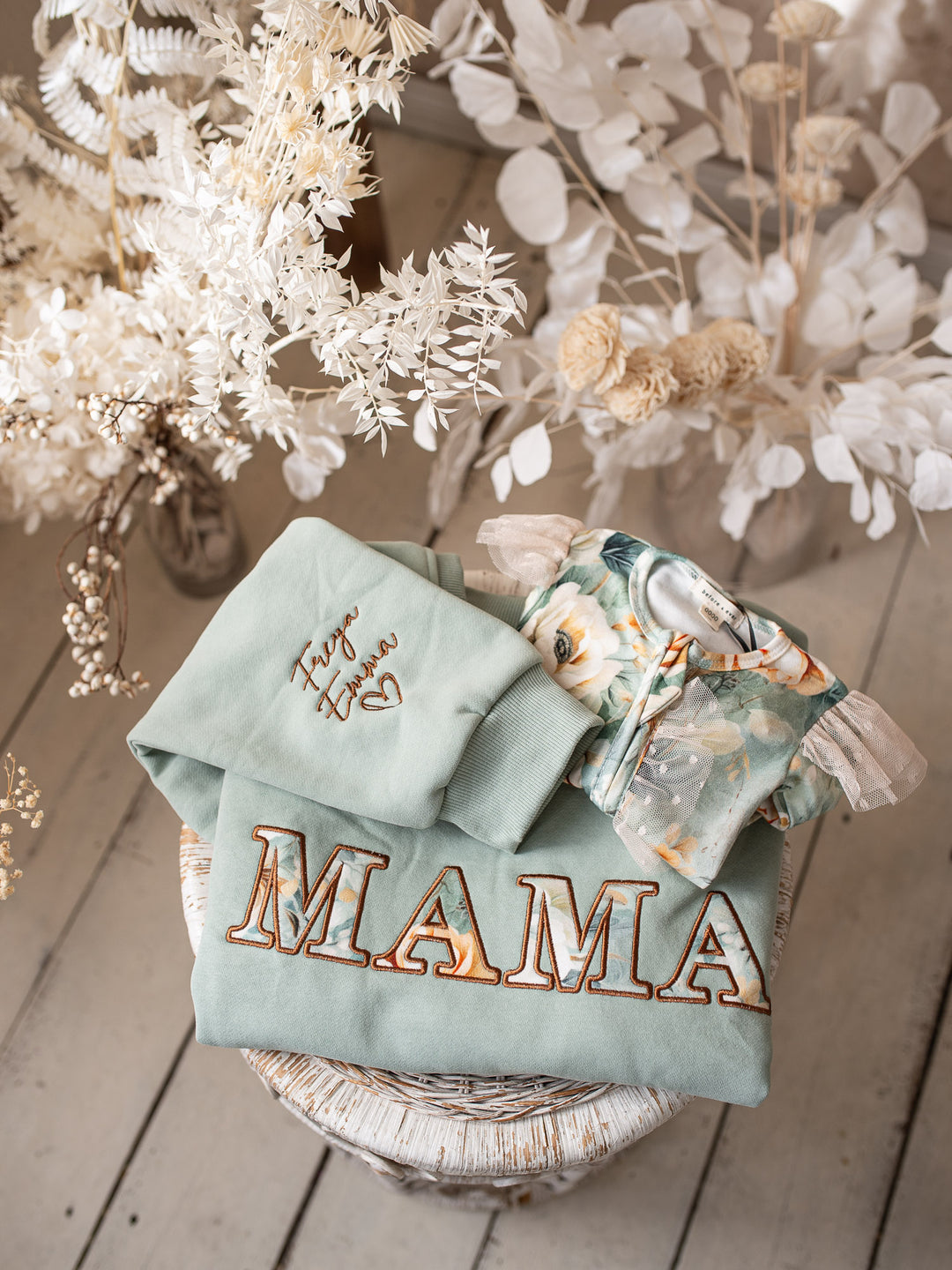 Flower Story - Personalised Sweatshirt For Mamas - Sage