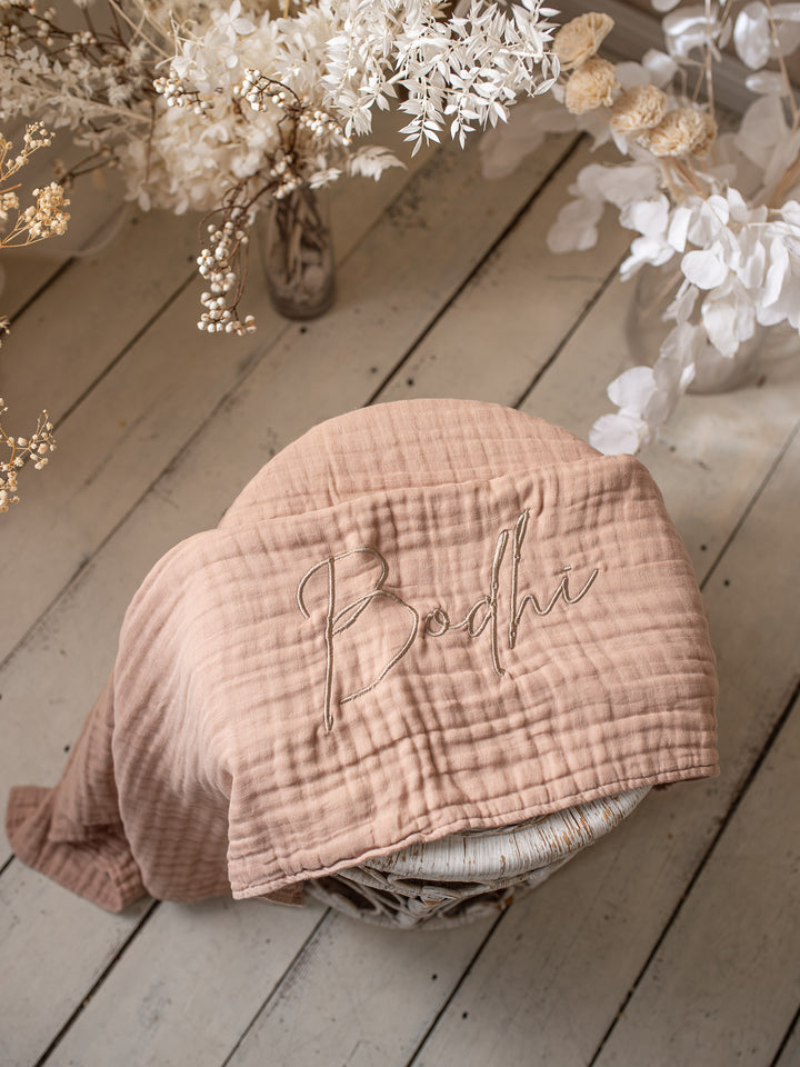 Lullaby - Personalised Muslin Gauze Blanket - Tan