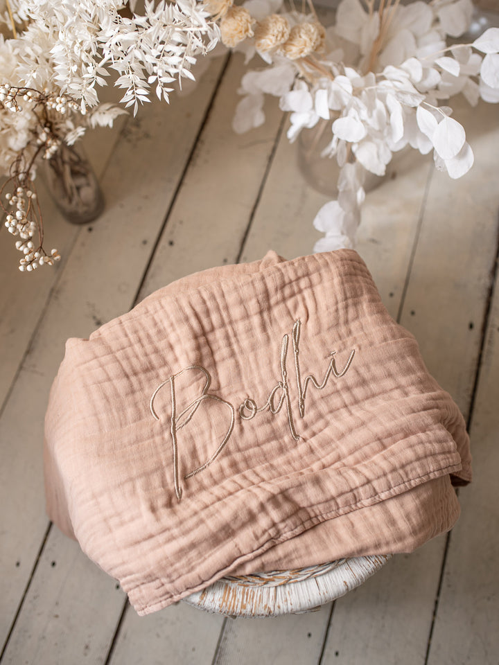 Lullaby - Personalised Muslin Gauze Blanket - Tan