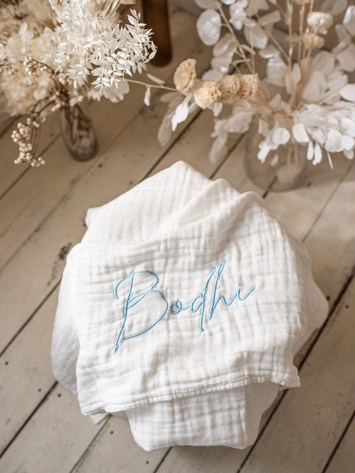 Lullaby - Personalised Muslin Gauze Blanket - White