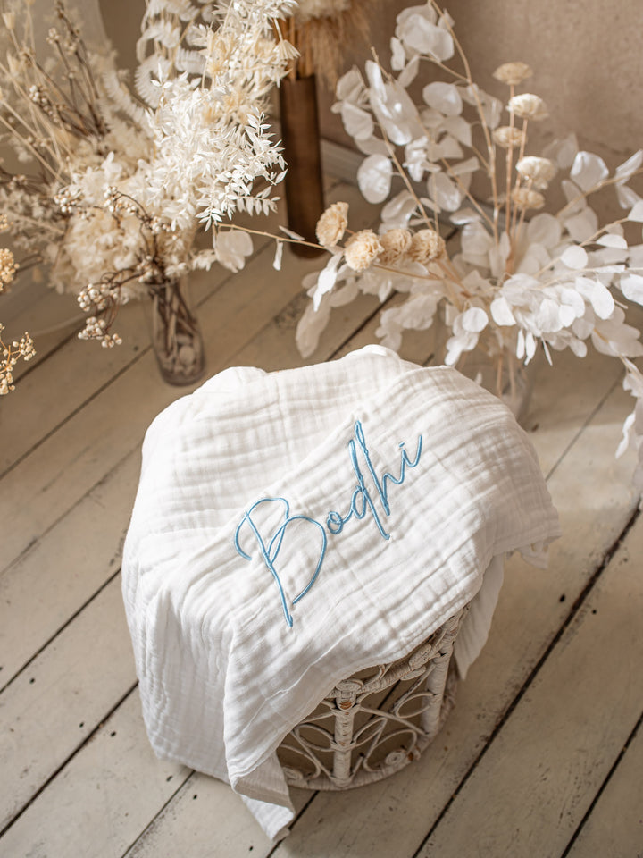 Lullaby - Personalised Muslin Gauze Blanket - White