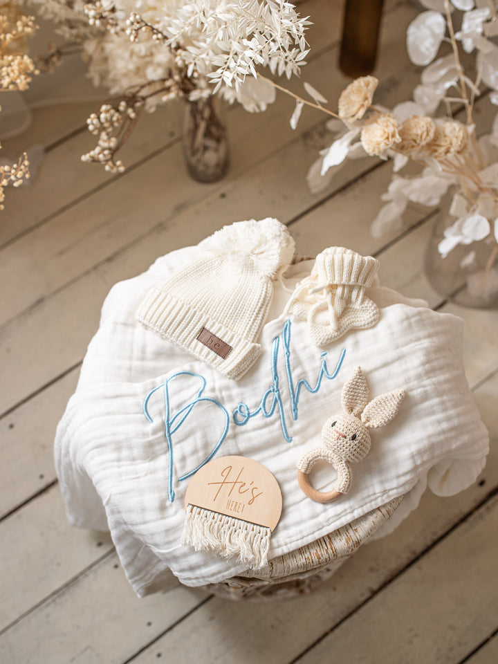 Lullaby - Personalised Muslin Gauze Blanket - White