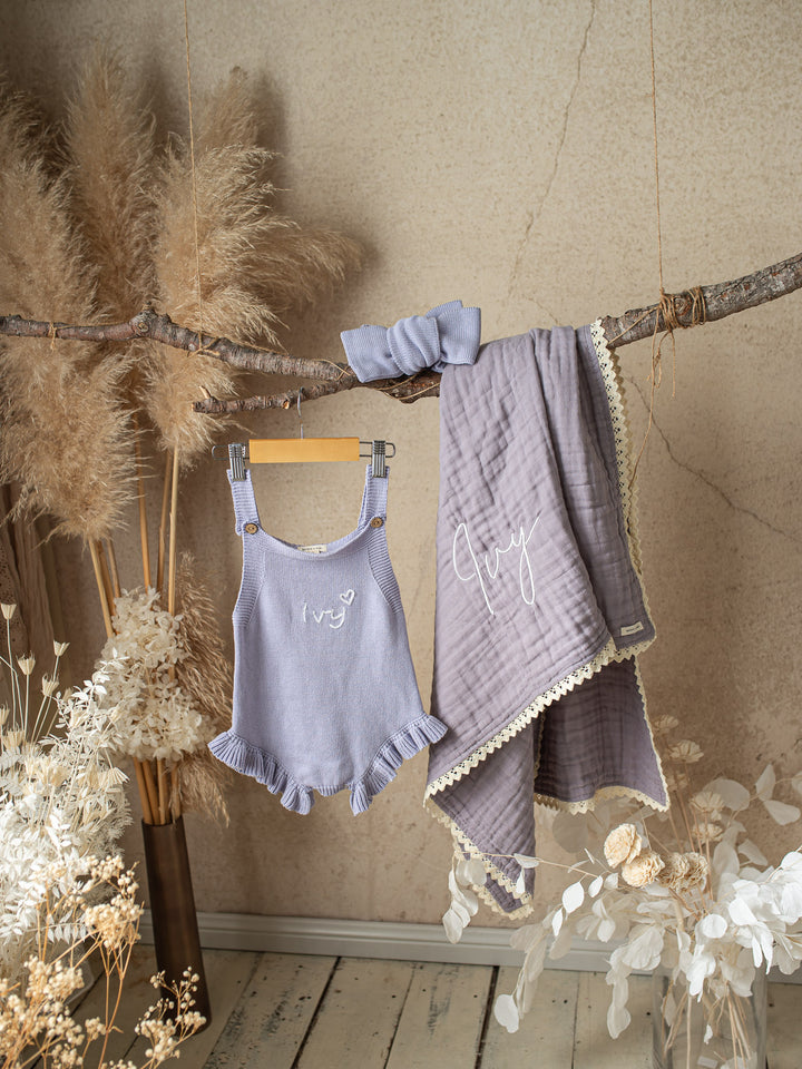 Written in Thread Singlet Frill Romper - Periwinkle