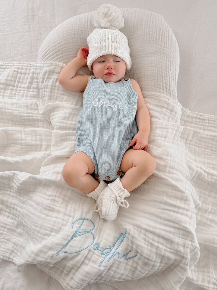 Lullaby - Personalised Muslin Gauze Blanket - White
