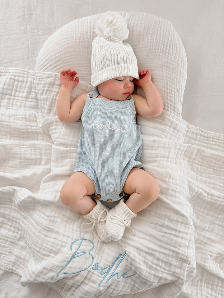 Lullaby - Personalised Muslin Gauze Blanket - White