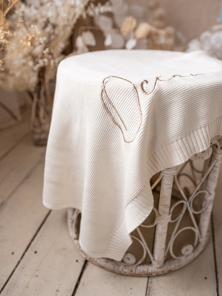 Pure - Personalised Baby Blanket Machine Embroidered - Milk