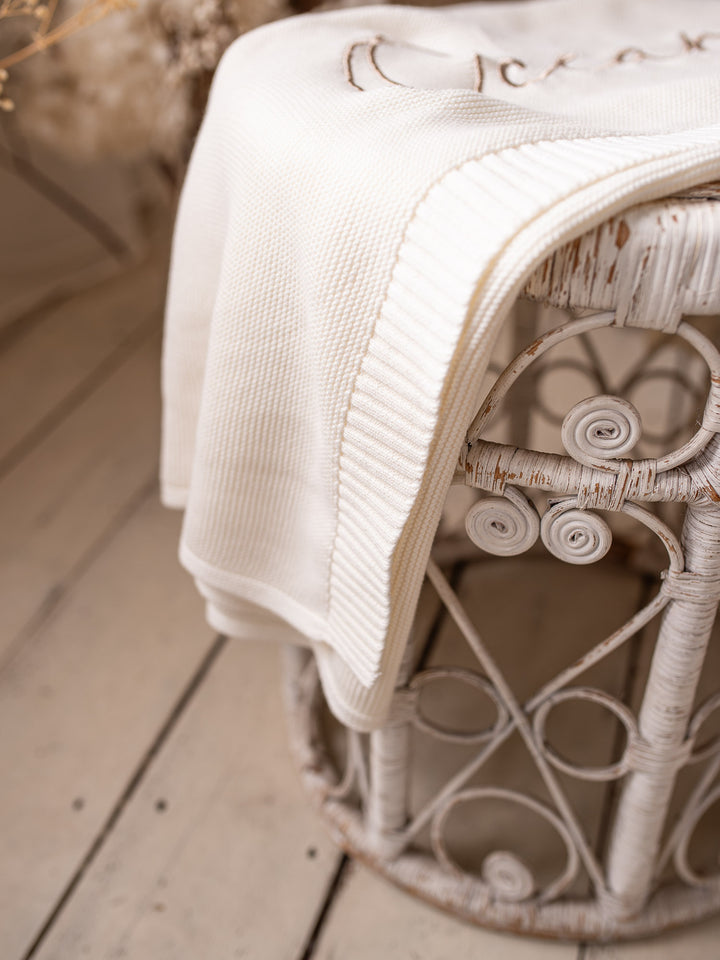Pure - Personalised Baby Blanket Machine Embroidered - Milk