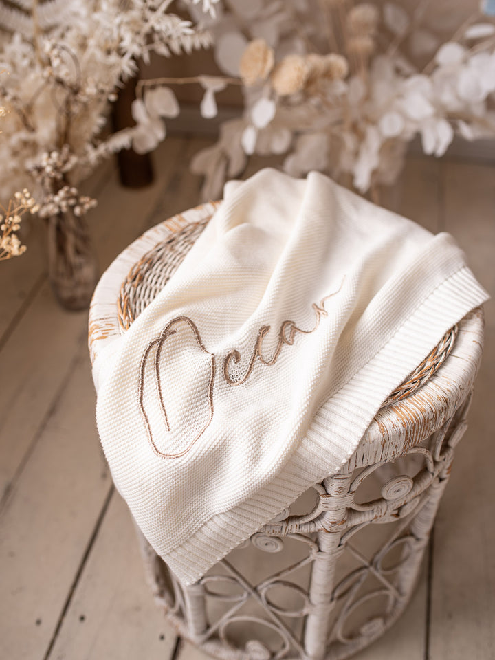 Pure - Personalised Baby Blanket Machine Embroidered - Milk
